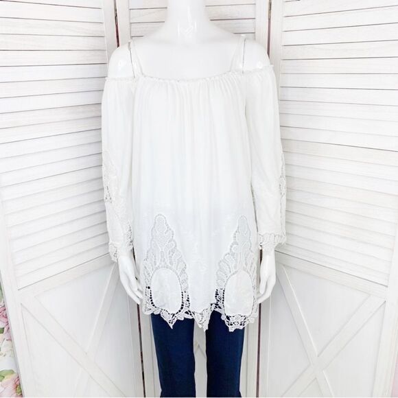 Rue21 Crochet Lace Insets Off The Shoulder Tunic Top White Small - Picture 1 of 12